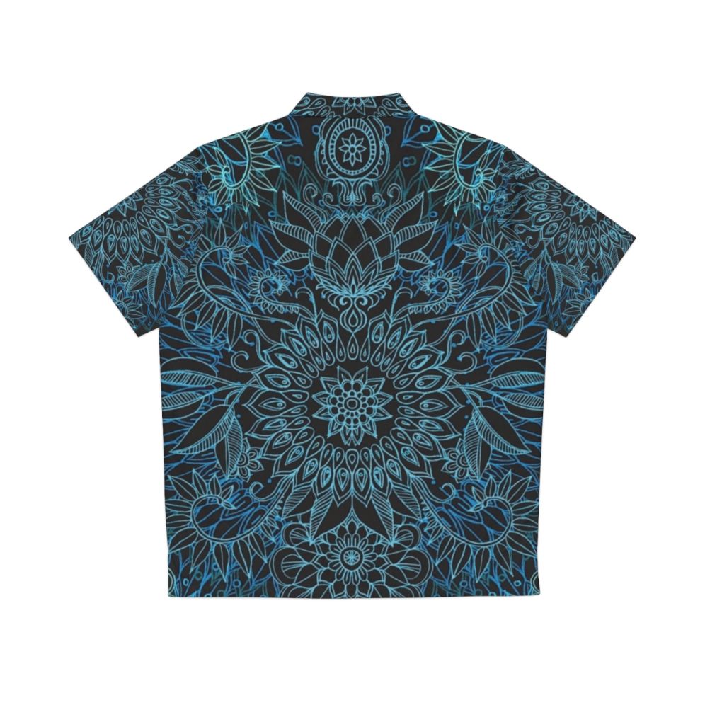 Black Teal Aqua Protea Doodle Pattern Hawaiian Shirt - Back