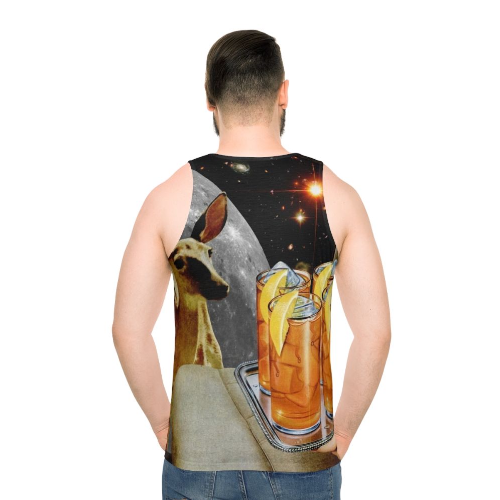 Retro deer unisex tank top with collage art design - men back