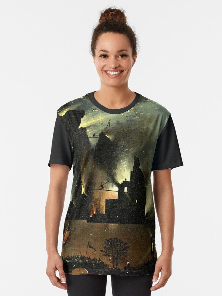 Hieronymus Bosch "Hell" graphic t-shirt design featuring surreal, religious imagery - Women