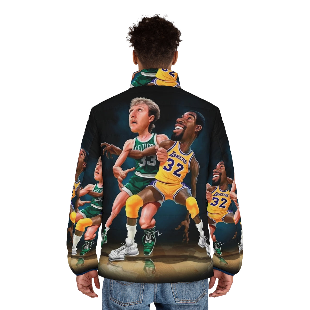 A puffer jacket with a basketball player graphic design - men back