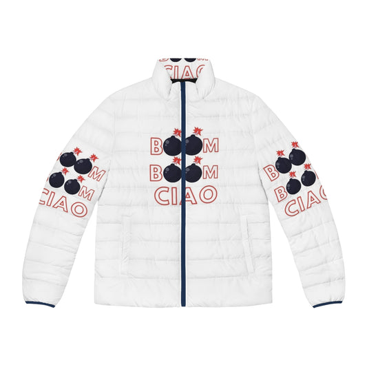 Money Heist Puffer Jacket with Boom Boom Ciao Design