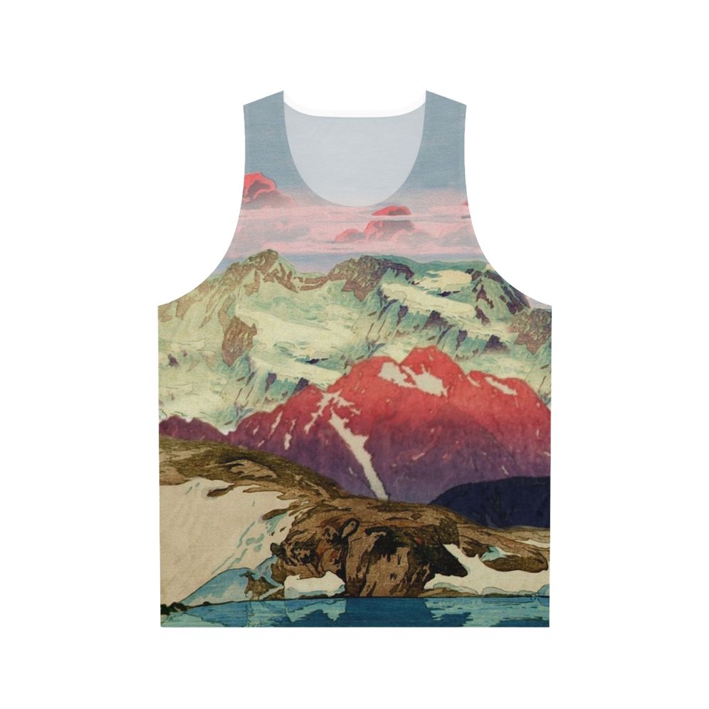 Unisex tank top with a winter landscape inspired by Japanese ukiyo-e art