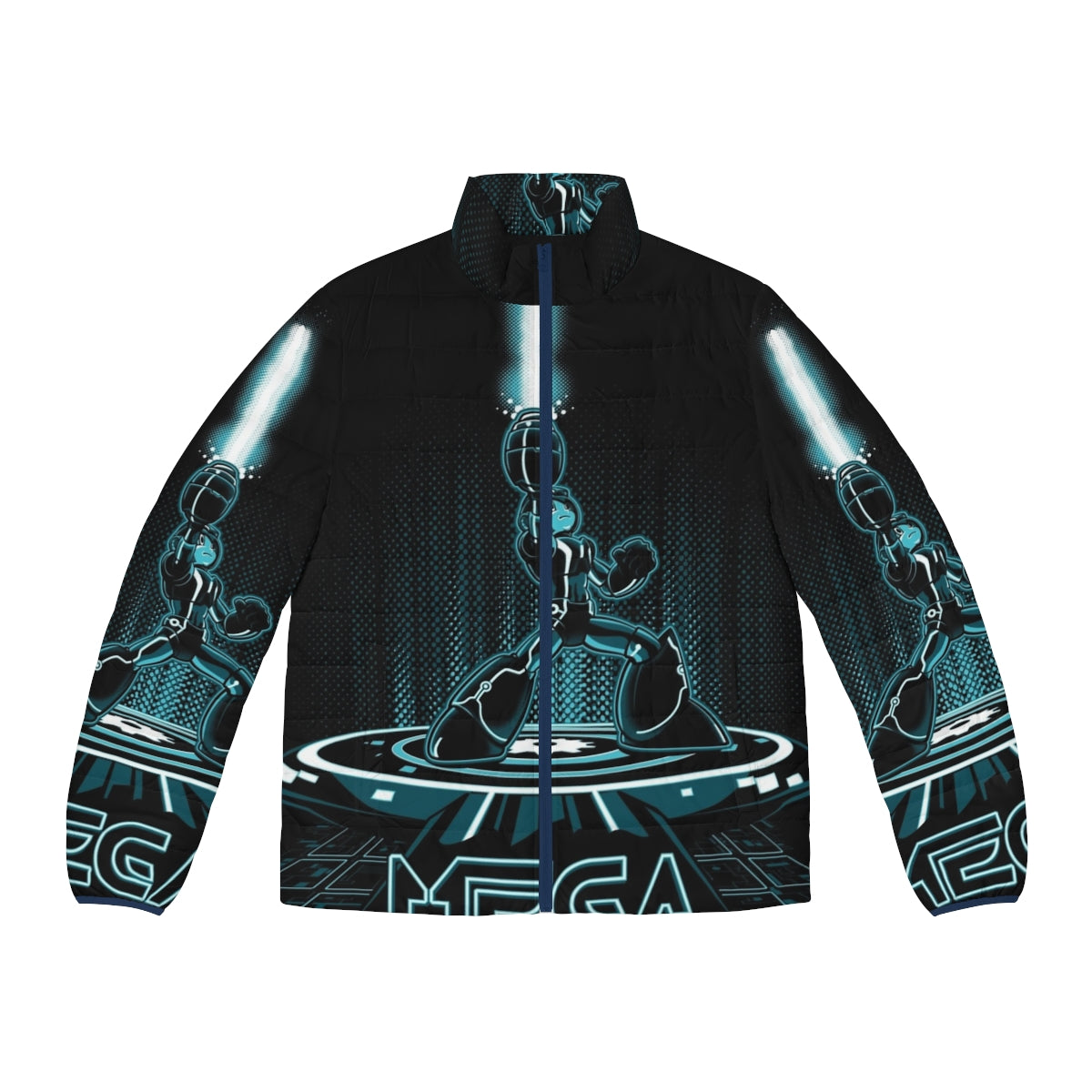 Mega 80s puffer jacket with video game and movie inspired design