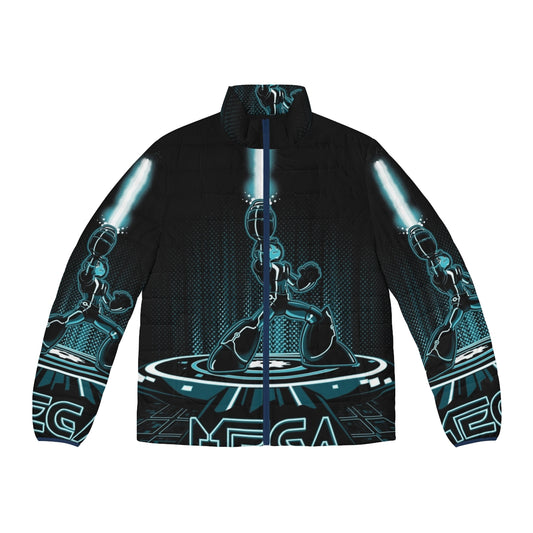 Mega 80s puffer jacket with video game and movie inspired design