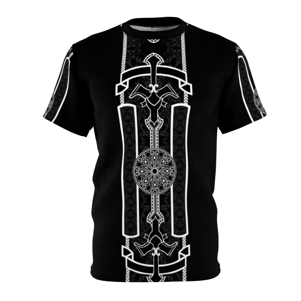 Stylized t-shirt design featuring the fantasy army uniform and insignia from the Final Fantasy XV video game series.