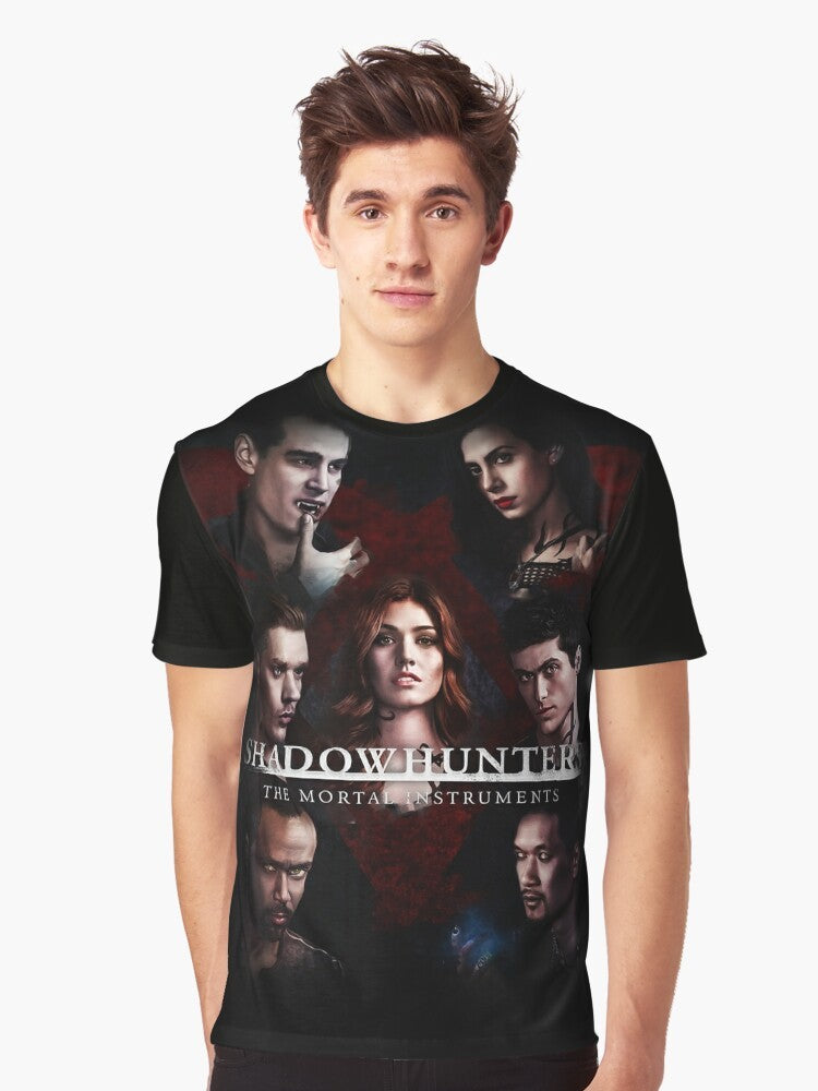 Shadowhunters The Mortal Instruments Graphic T-Shirt featuring Clary Fray, Jace Wayland, Alec Lightwood, and Magnus Bane - Men