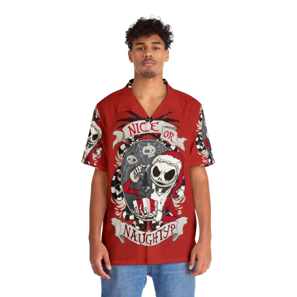 Scary Santa Hawaiian Shirt with Jack Skellington and Horror Movie Themes - People Front