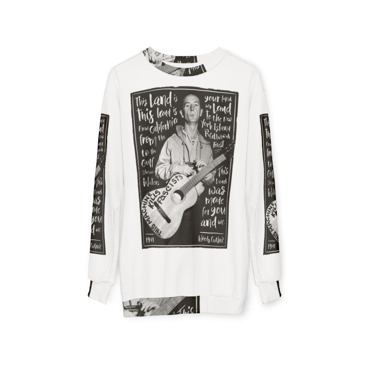 Woody Guthrie "This Land Is Your Land" Folk Music Sweatshirt - hanging