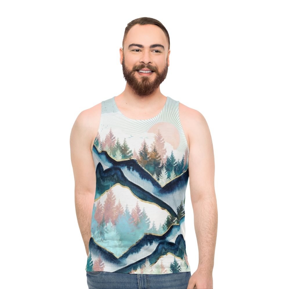 Watercolor winter forest unisex tank top - men