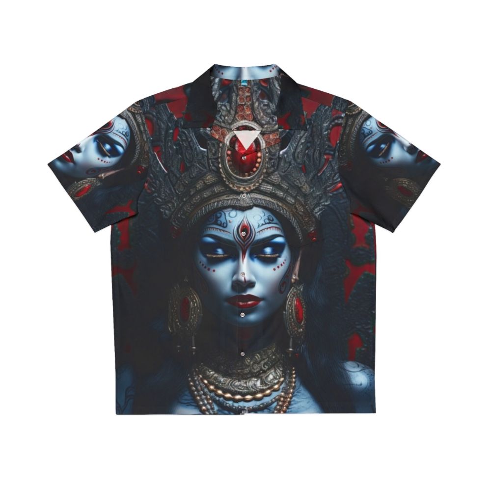 Kali goddess blue Hawaiian shirt with occult and esoteric design