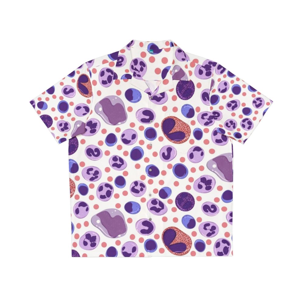 Large white blood cell pattern on a Hawaiian-style shirt