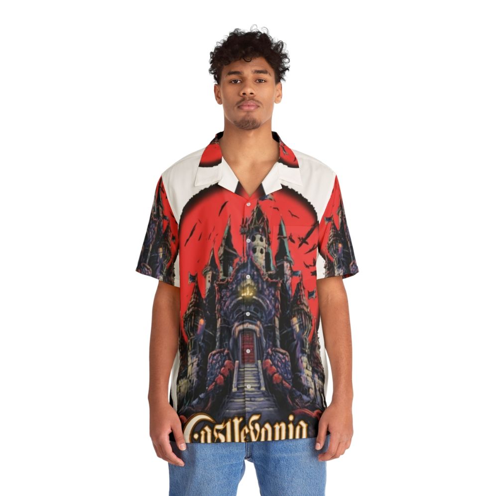 Castlevania Inspired Hawaiian Shirt with Video Game Motif - People Front