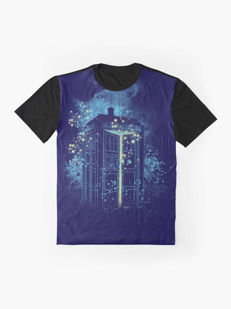 "Regeneration is Coming" Doctor Who Graphic T-Shirt featuring the TARDIS blue box and time lord imagery - Flat lay