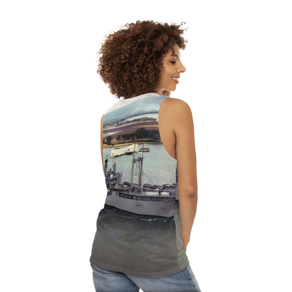 USS Isle Royale AD 29 Unisex Navy Tank Top - women back