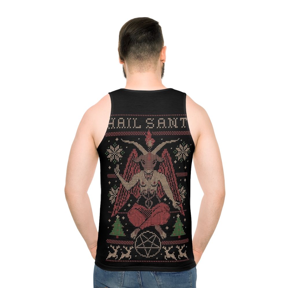 Unisex Christmas Santa Occult Fantasy Pixel Art Embroidery Tank Top - men back