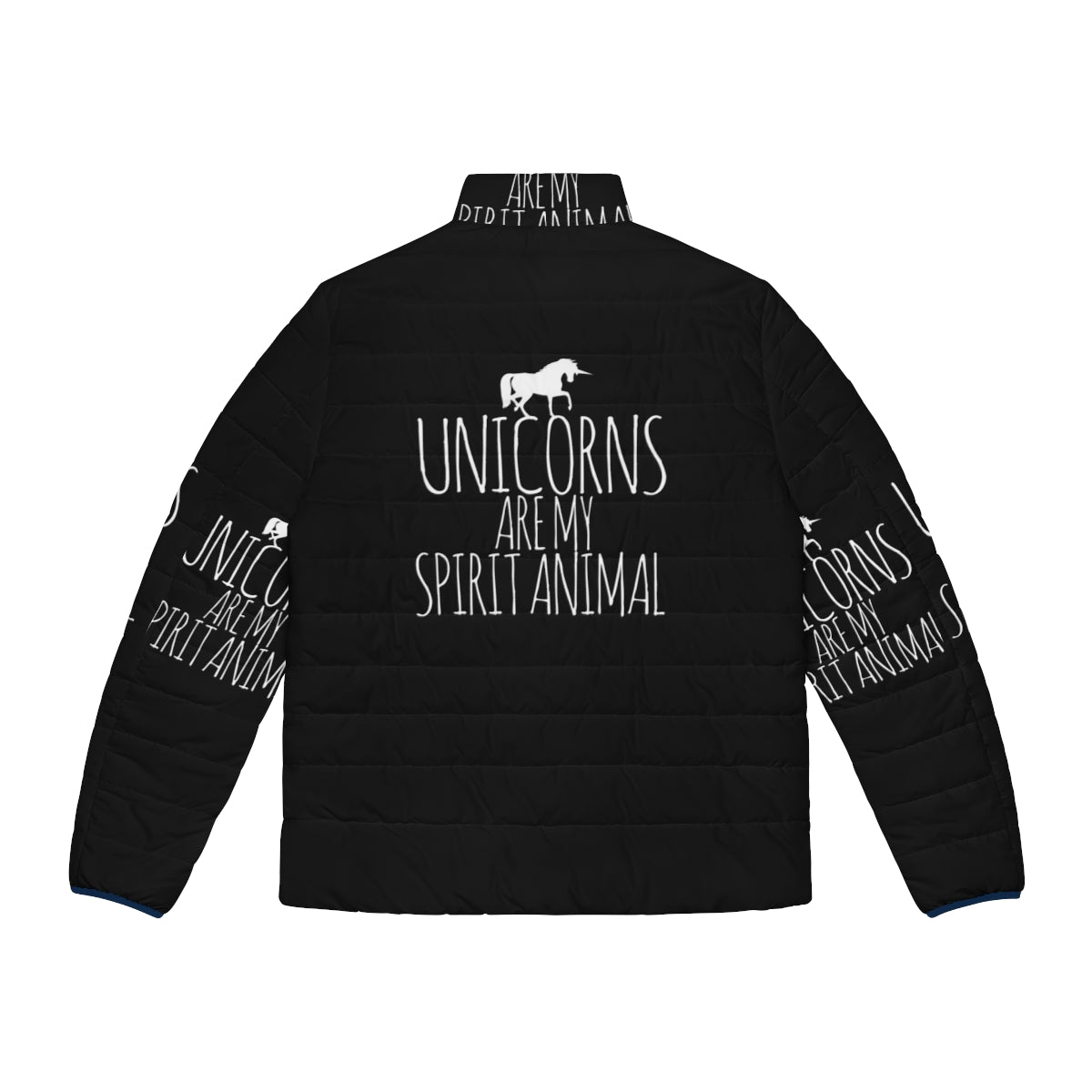 Unicorn puffer jacket with "Unicorns Are My Spirit Animal" design - Back