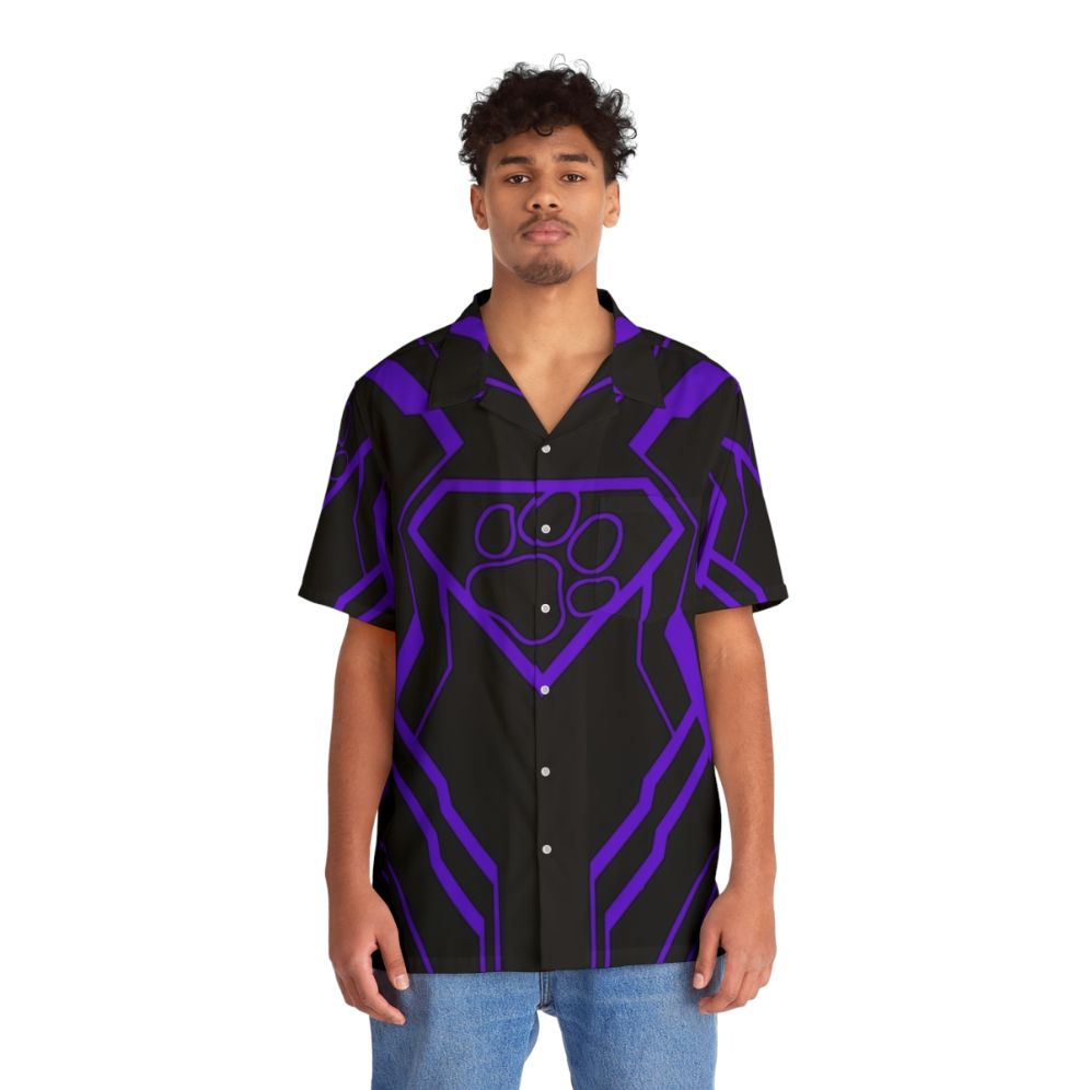 Superpup Pride Hawaiian Shirt featuring vibrant colors and superhero-inspired design - People Front