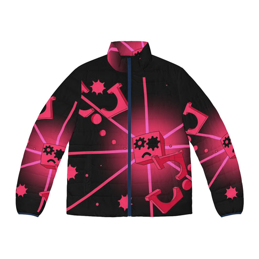 Corrupted and pink puffer jacket inspired by the game Just Shapes and Beats