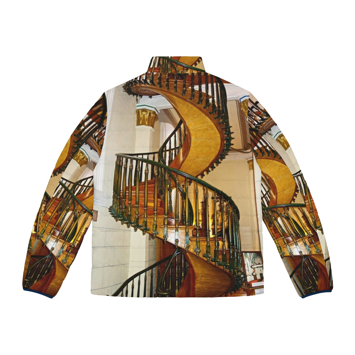 Loretto Chapel Staircase Puffer Jacket featuring the iconic spiral staircase - Back