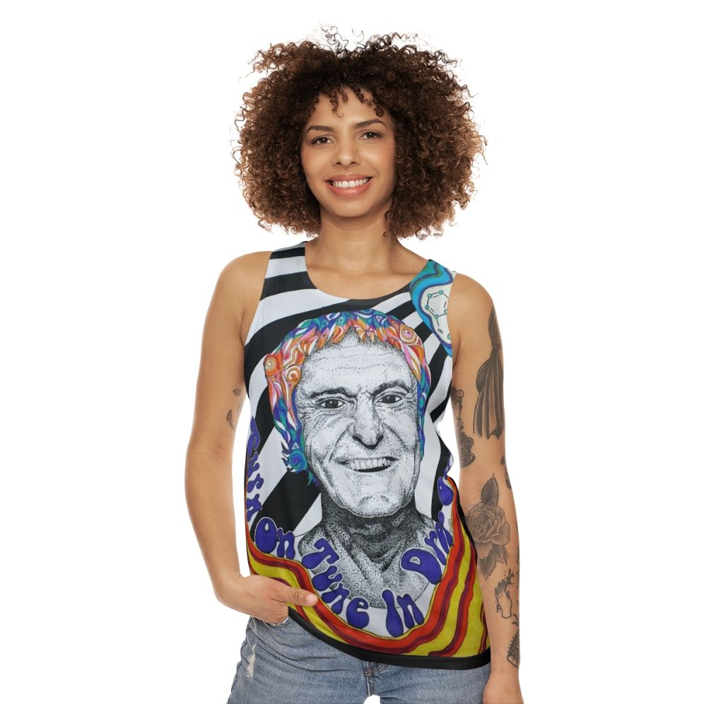 Vintage psychedelic tank top featuring Timothy Leary and a trippy molecule - women