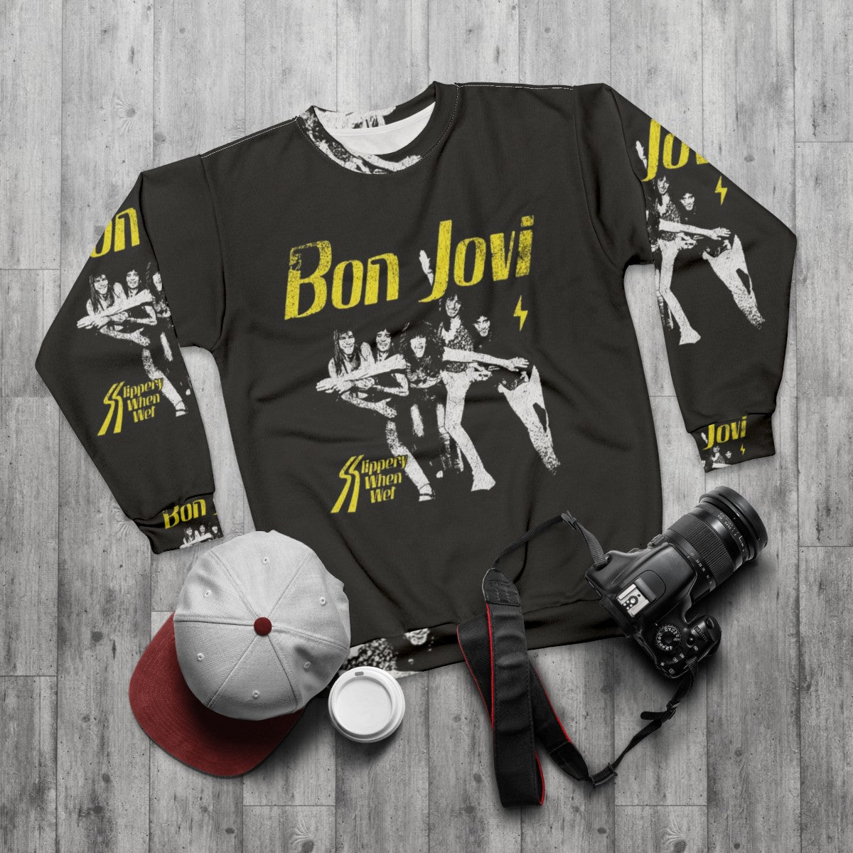 Bon Jovi "Heart Dagger Forever" Slippery When Wet Sweatshirt - flat lay