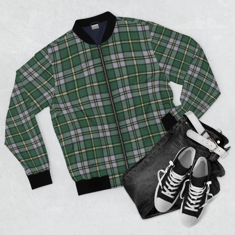 Cape Breton Island Tartan Bomber Jacket featuring a classic tartan pattern from the Canadian province of Nova Scotia - Flat lay