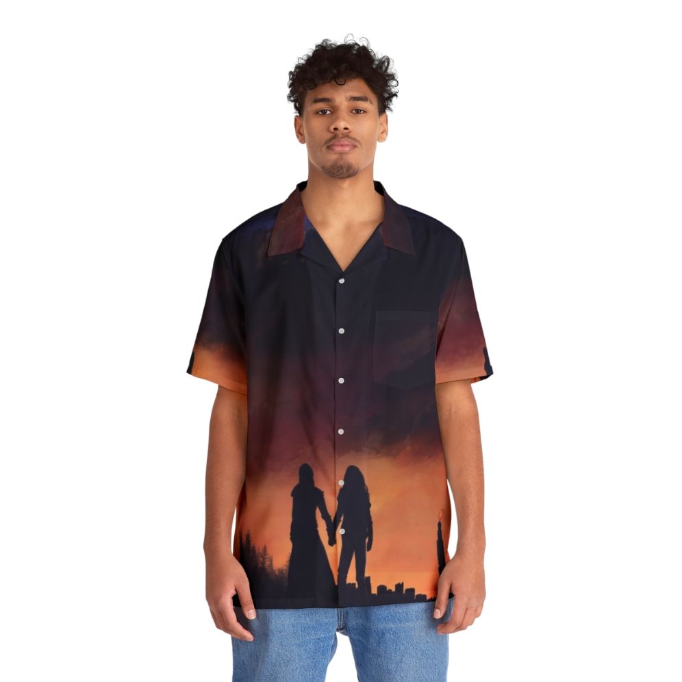 Vibrant Hawaiian shirt with nature and sky-inspired design - People Front