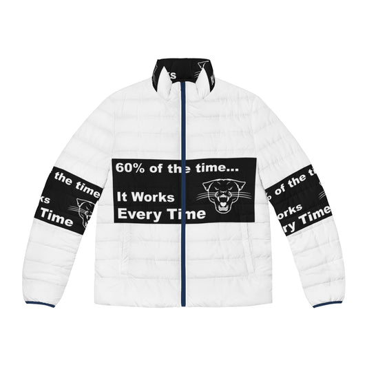 Anchorman inspired puffer jacket with "60% of the time, it works every time" quote