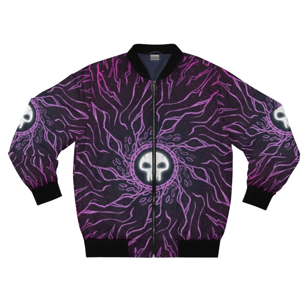 Black mana skull minimalist bomber jacket for magic the gathering fans