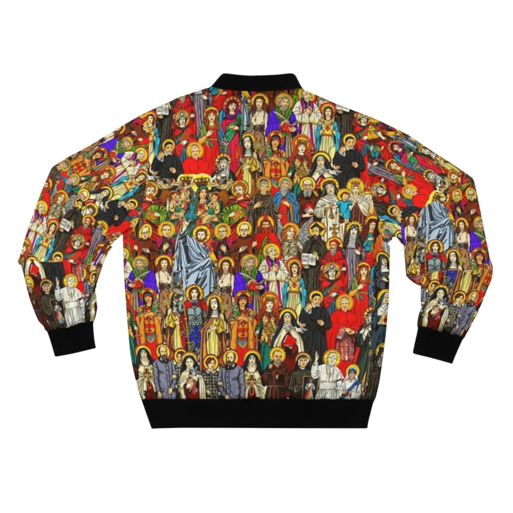 Blessed Saints Bomber Jacket featuring Catholic saints and religious imagery - Back