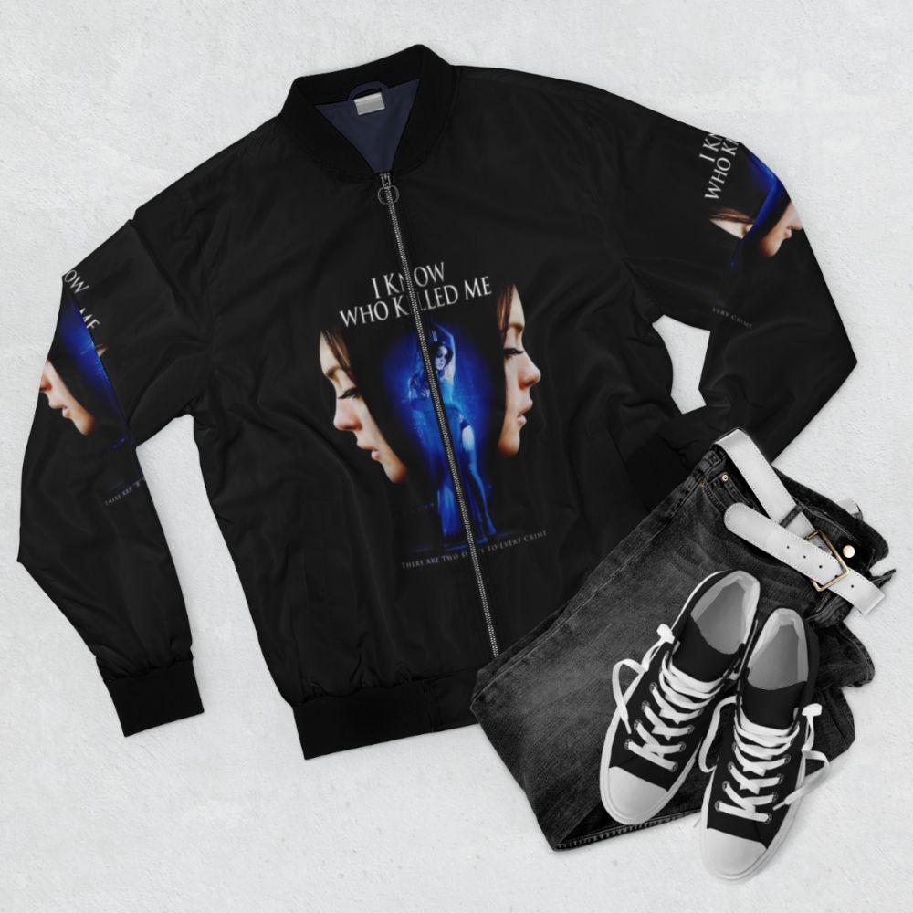 "I Know Who Killed Me" cult movie inspired bomber jacket - Flat lay