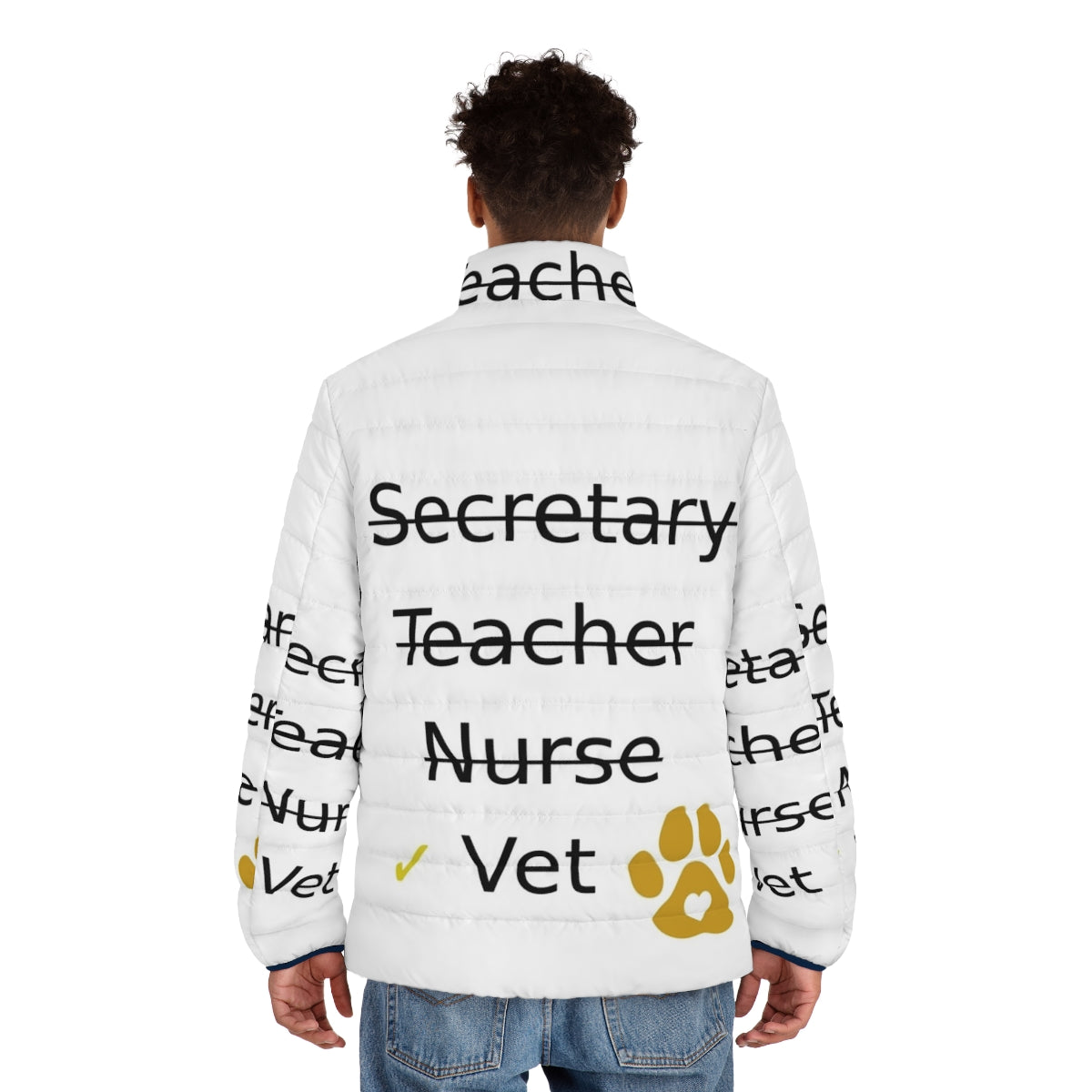 Veterinary puffer jacket with occupations and professions design - men back