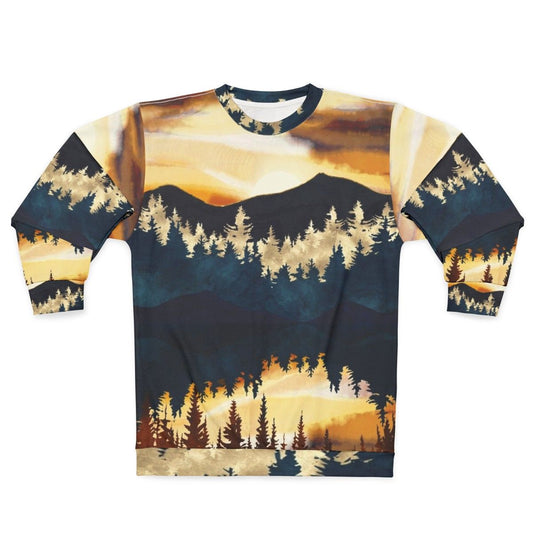 Fall sunset landscape graphic design on a comfortable sweatshirt