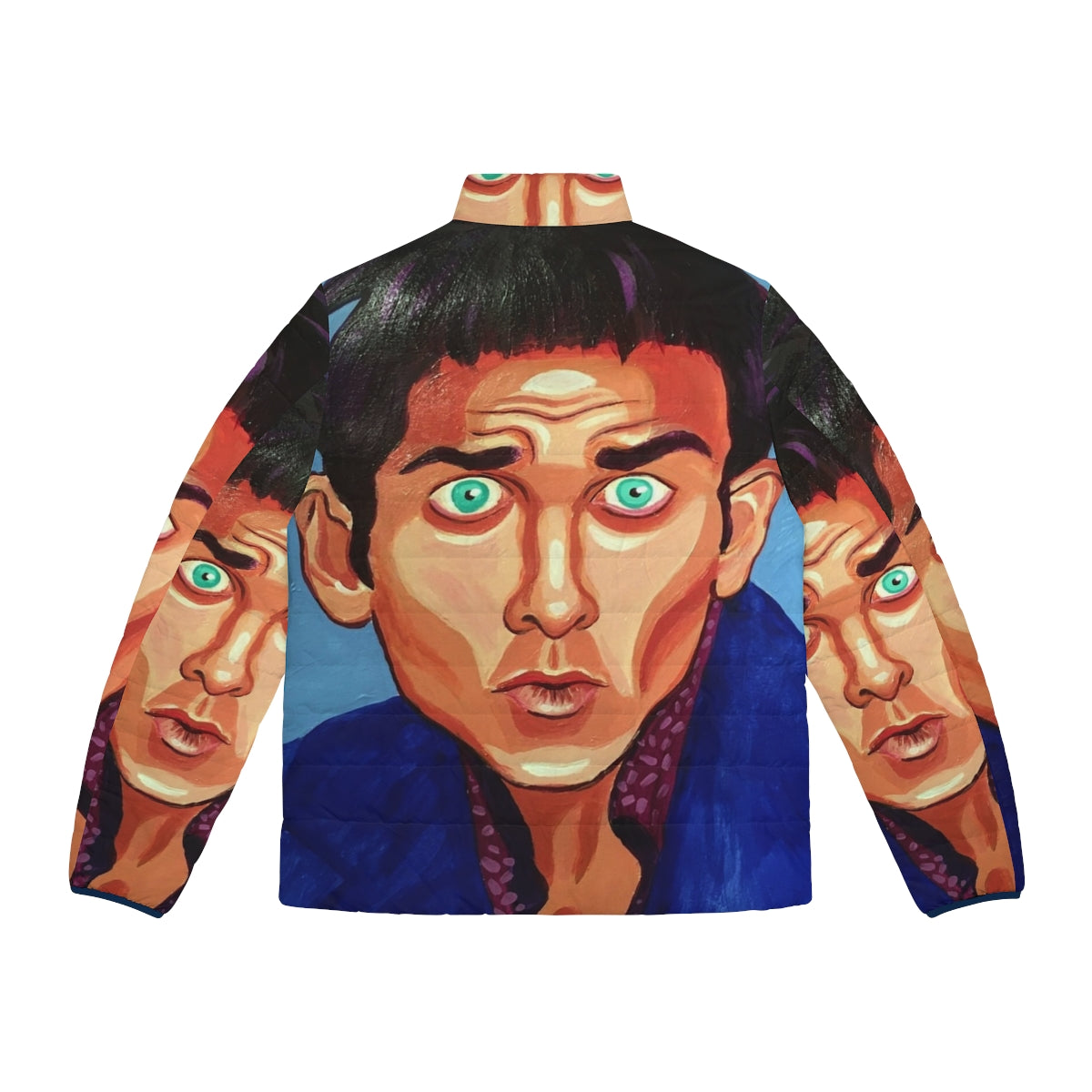 Zoolander Blue Steel Puffer Jacket featuring a portrait of Derek Zoolander - Back