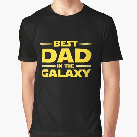 Best Dad in The Galaxy Graphic T-Shirt with a star, galaxy, and space design for fathers.