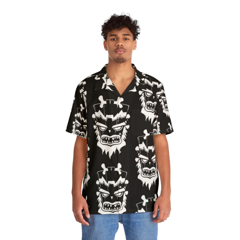 Crash Bandicoot Hawaiian shirt with tiki and evil villain graphics - People Front