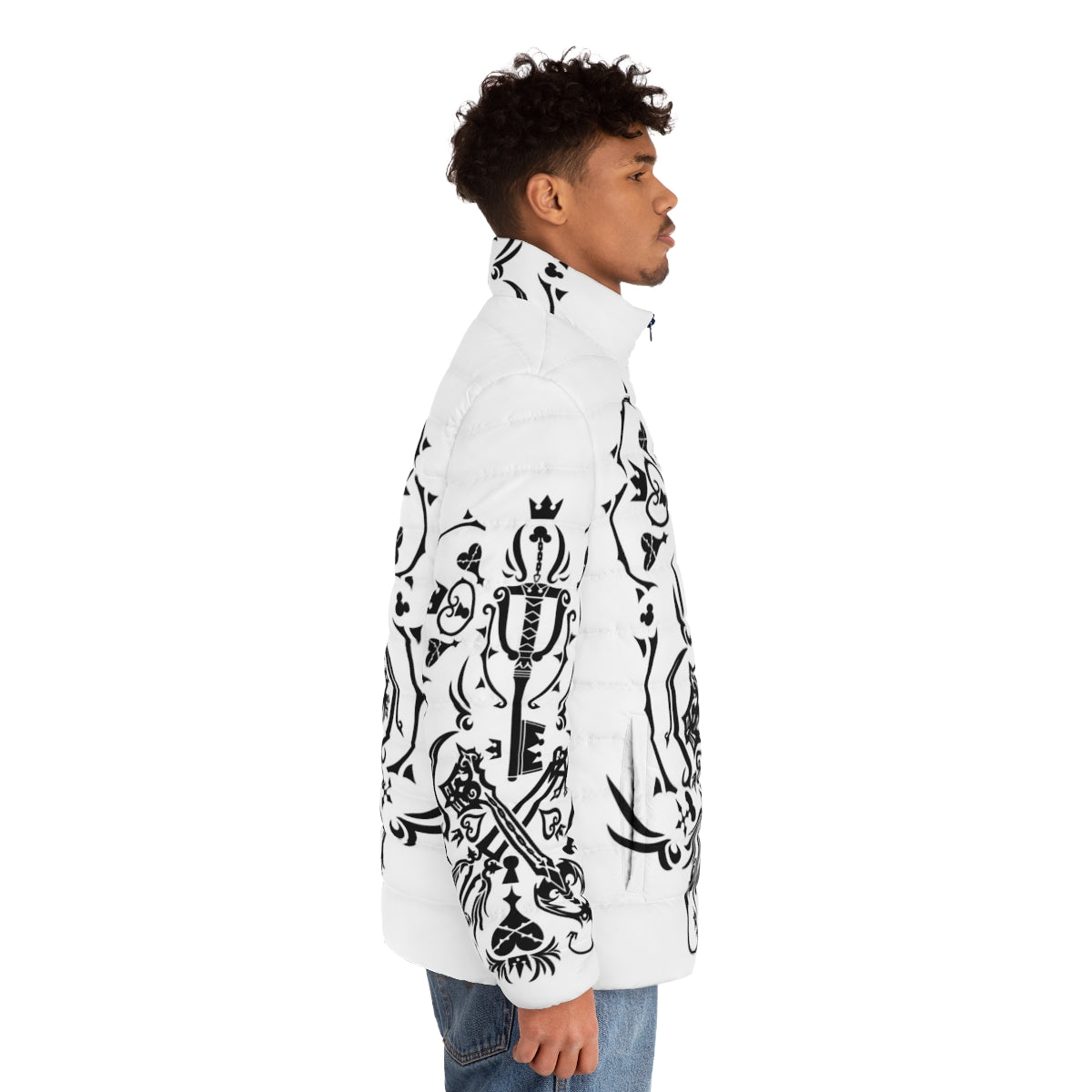 Kingdom Hearts Puffer Jacket featuring characters from the popular Disney video game franchise - men side right