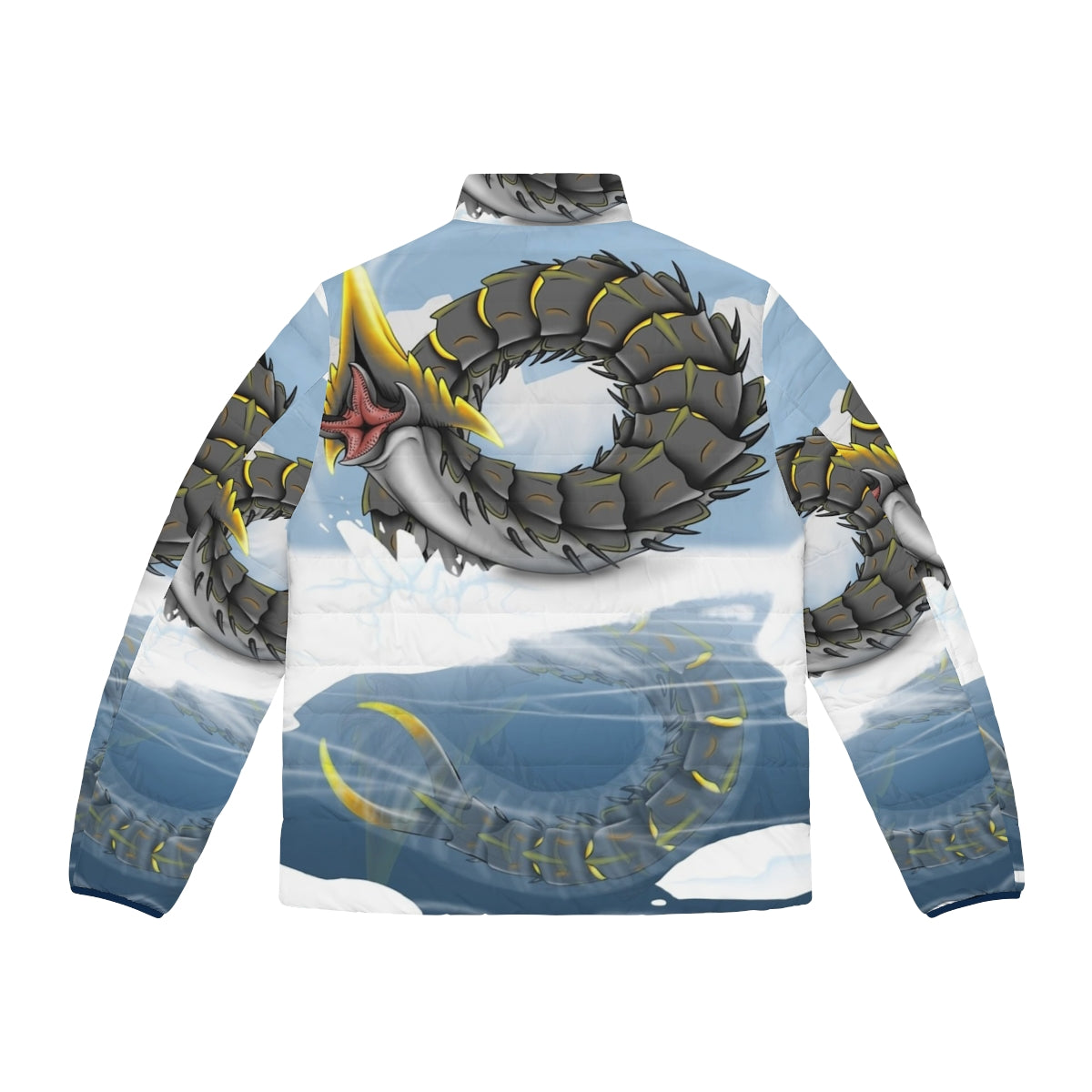 Subnautica inspired puffer jacket featuring an ice worm design - Back