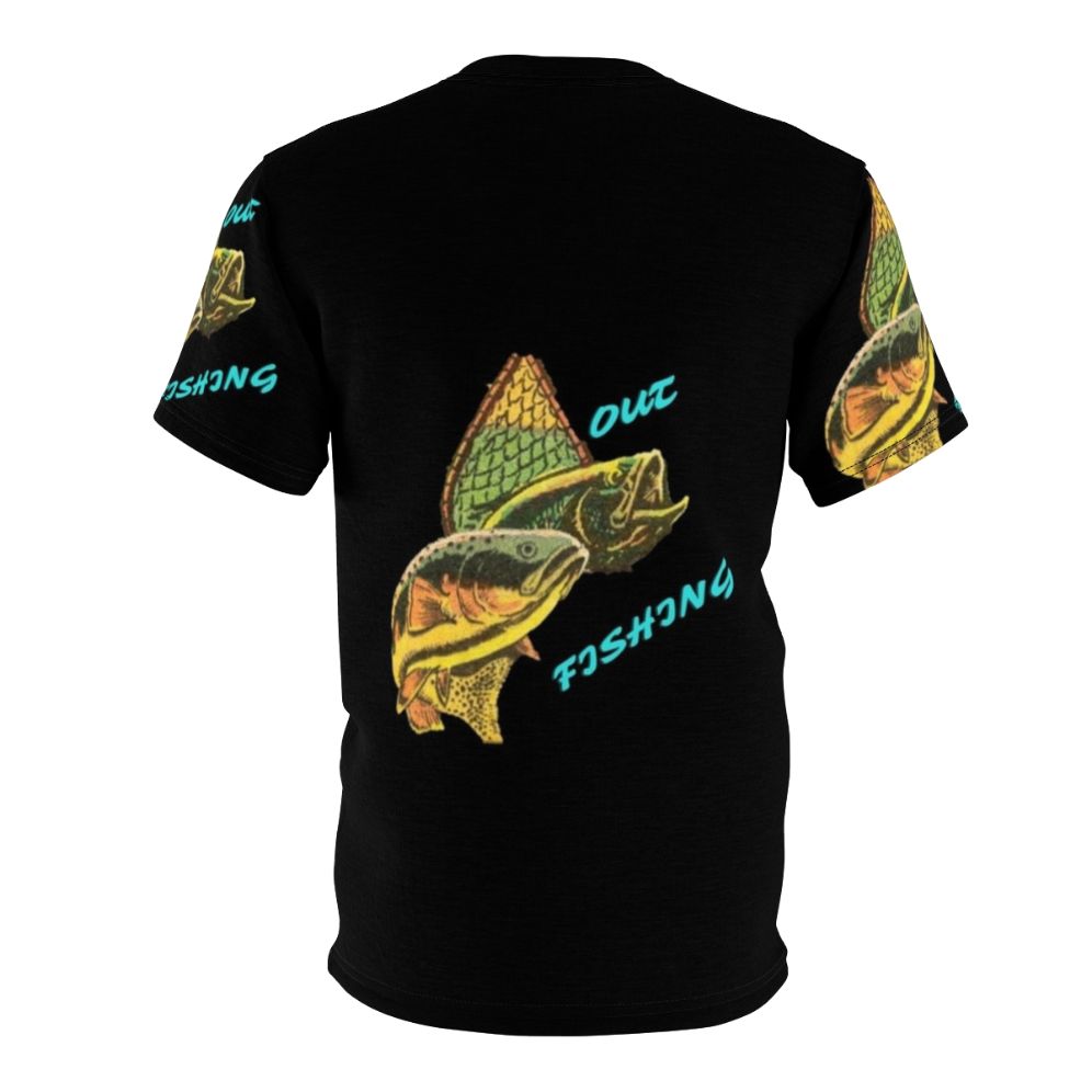 Fishing enthusiast wearing a high-quality t-shirt with a fishing design - Back