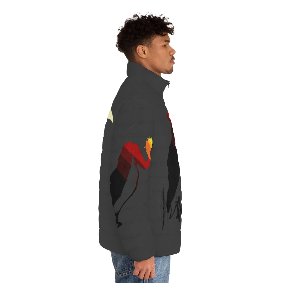 Vulture puffer jacket with colorful abstract art design - men side right