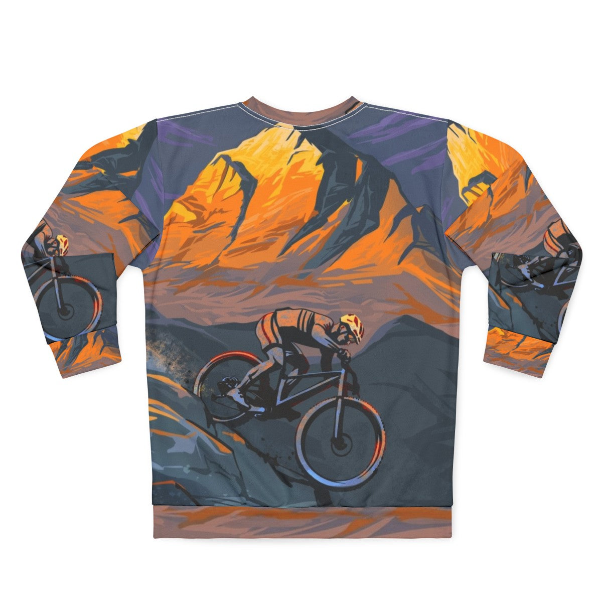 Sunset Peak Mountain Biker Sweatshirt with Cycling Art Design - Back