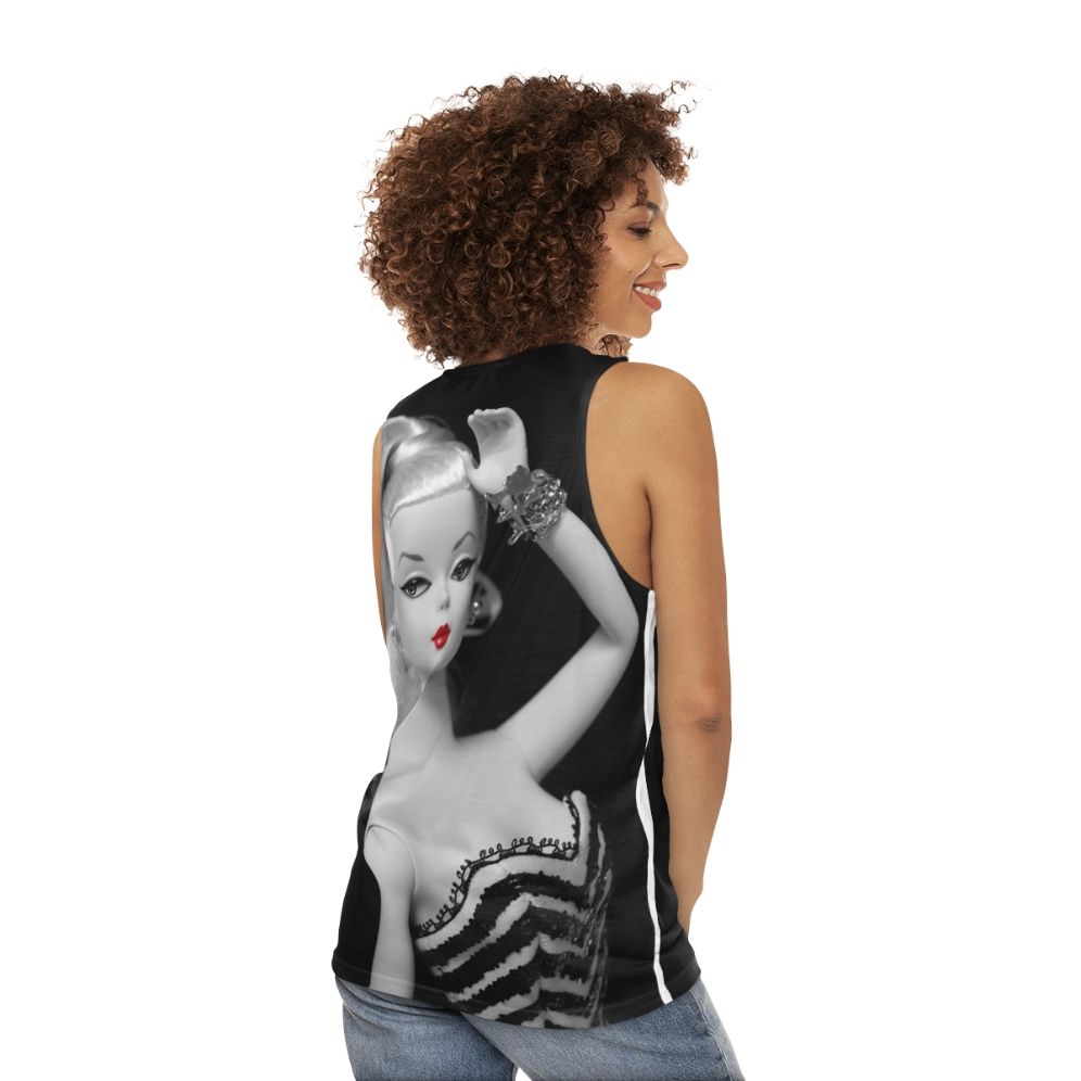 Vintage Silkstone Doll Unisex Black and White Tank Top - women back