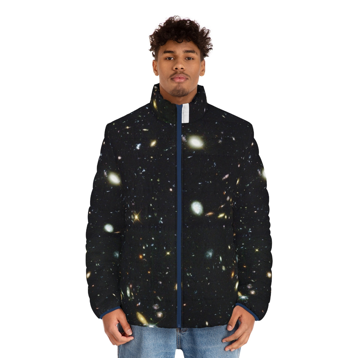 Puffer jacket featuring the iconic Hubble Deep Field image of the cosmos - men front