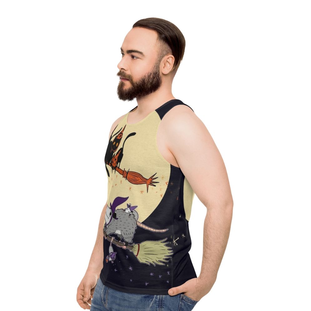 Witches Familiar Unisex Halloween Cat Tank Top - men side