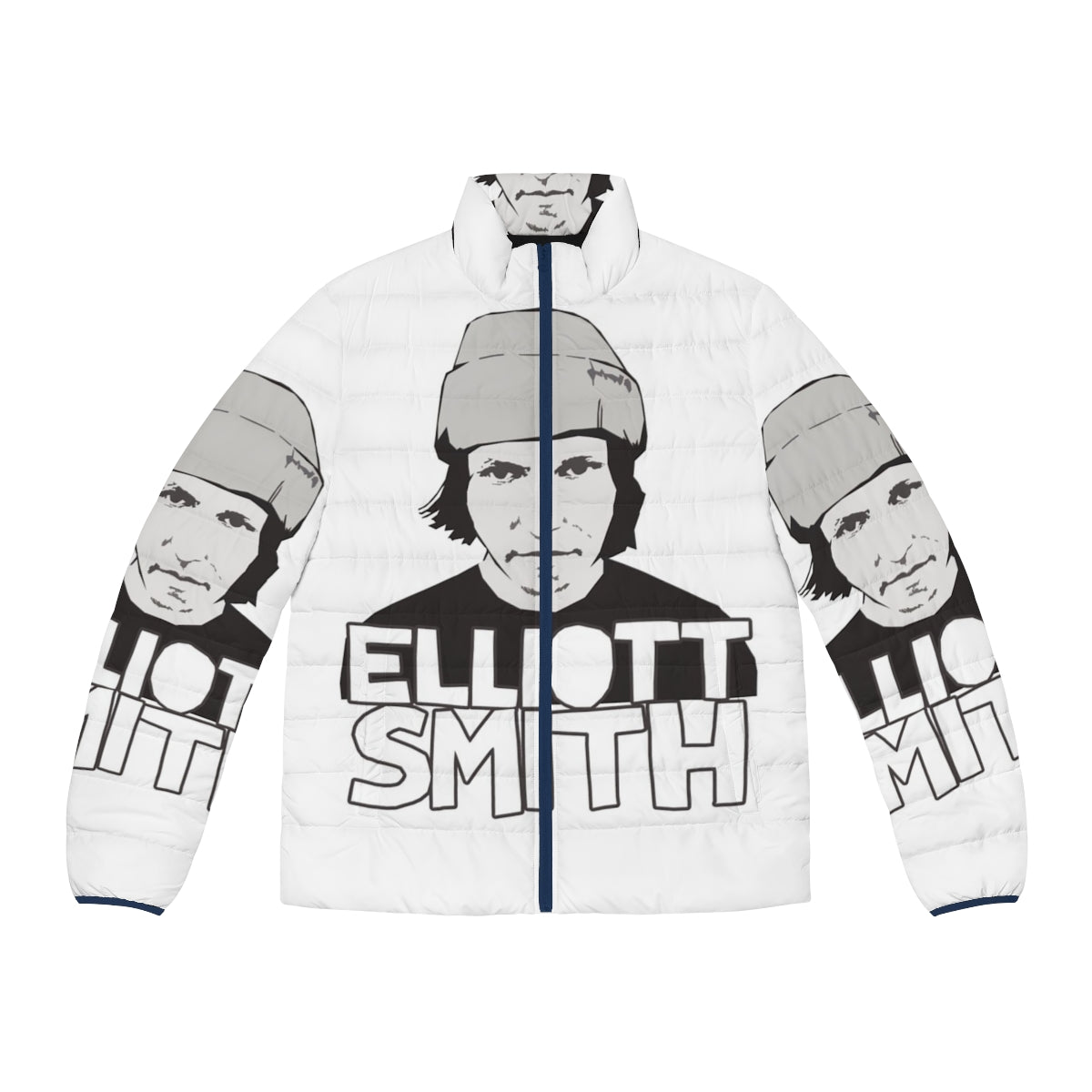 Elliott Smith Puffer Jacket featuring the iconic singer-songwriter's name and image