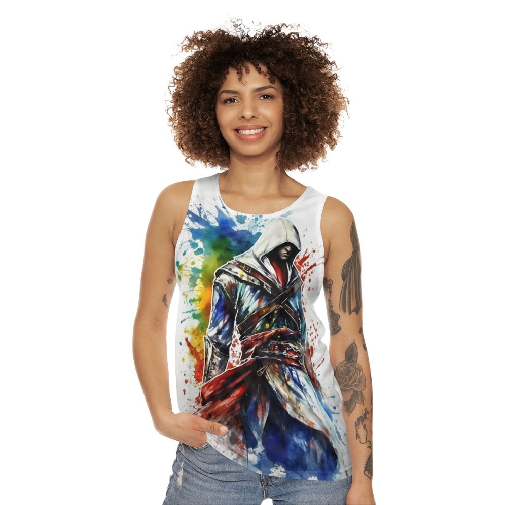 Assassin's Creed unisex tank top with a splatter sketch design - women