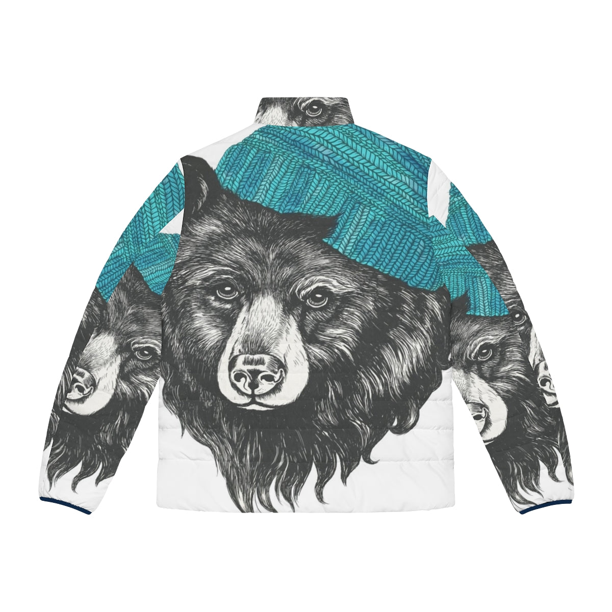 Blue puffer jacket with Zissou the bear design, perfect for cold weather - Back