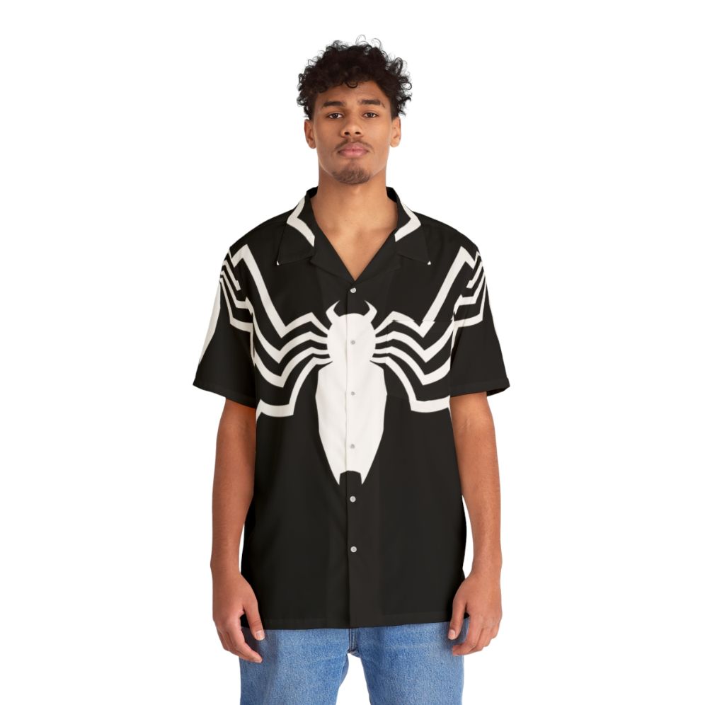 Black and white spider print Hawaiian shirt - People Front