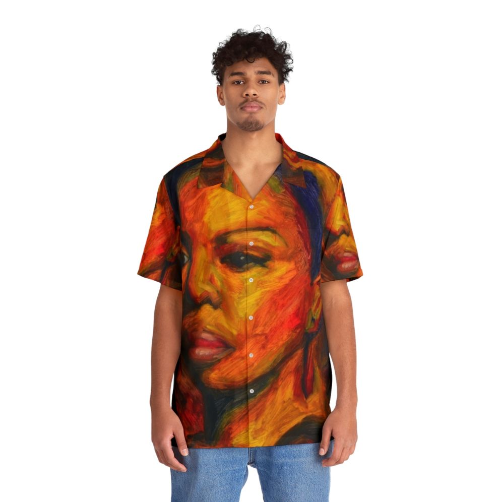 Nina Simone Hawaiian Shirt with Vibrant Tropical Print - People Front