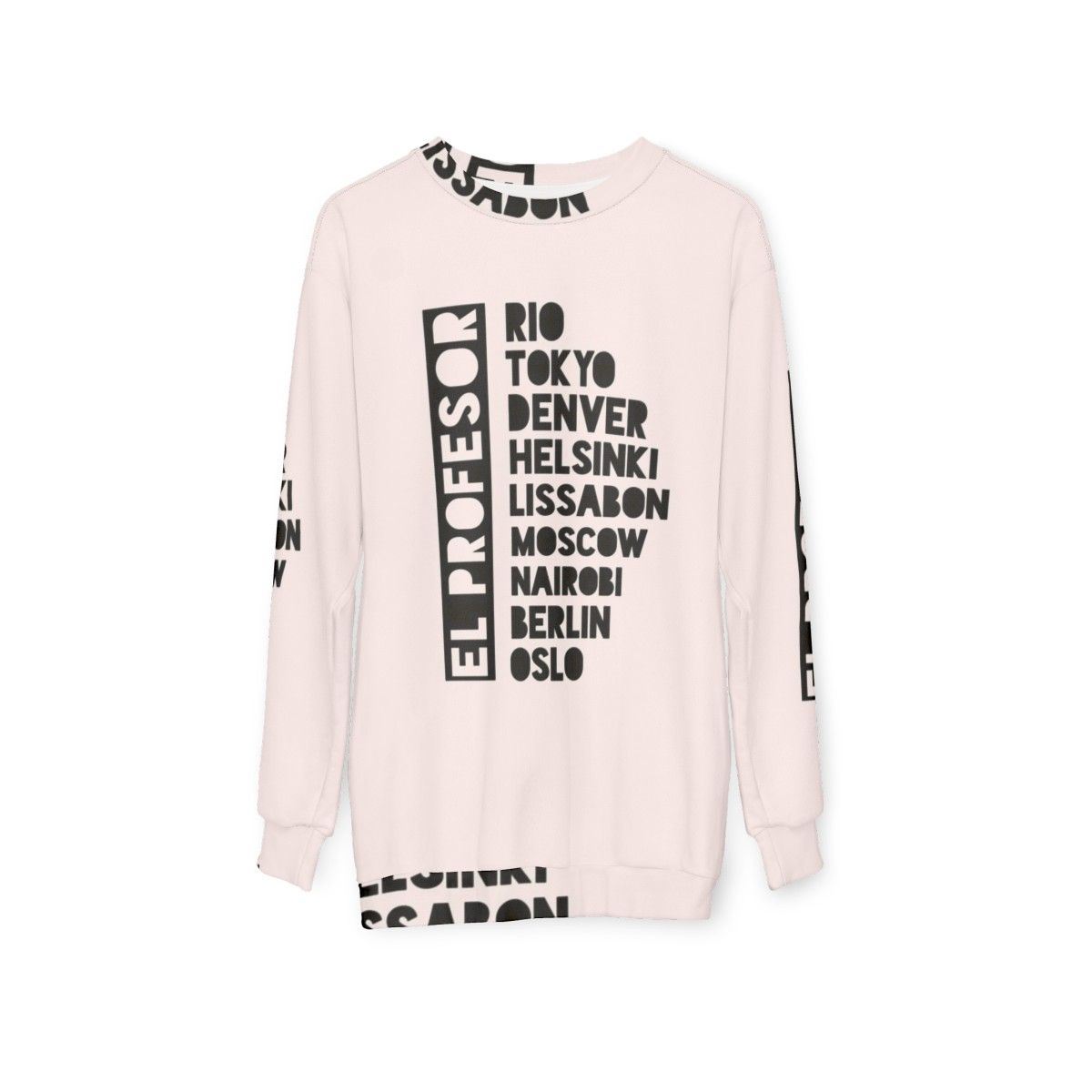 El Profesor' Black Text Premium Sweatshirt from Money Heist - hanging